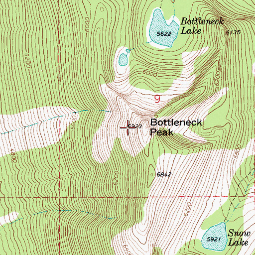 Topographic Map of Bottleneck Peak, ID