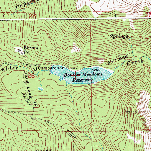 Topographic Map of Boulder Meadows Reservoir, ID