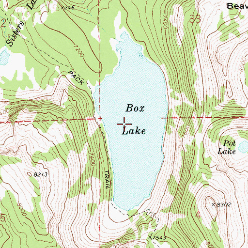 Topographic Map of Box Lake, ID