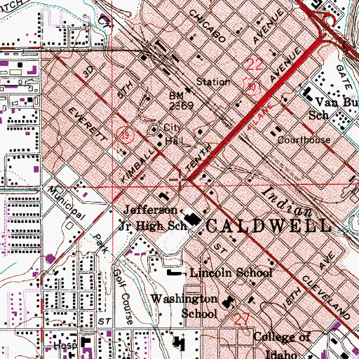 Topographic Map of Caldwell, ID