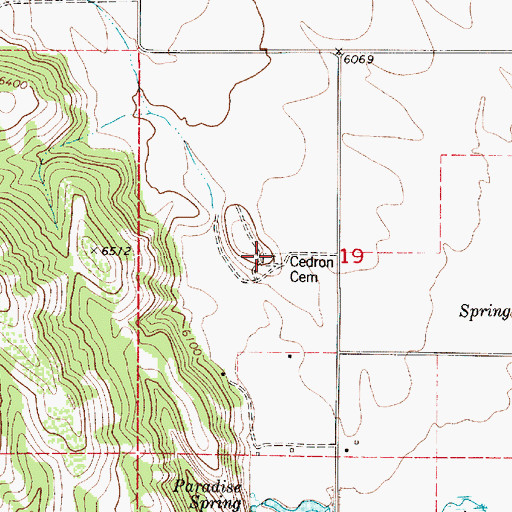 Topographic Map of Cedron Cemetery, ID