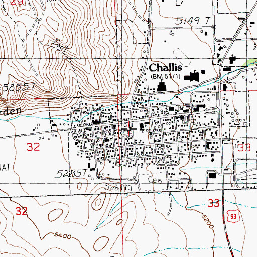 Topographic Map of Challis, ID