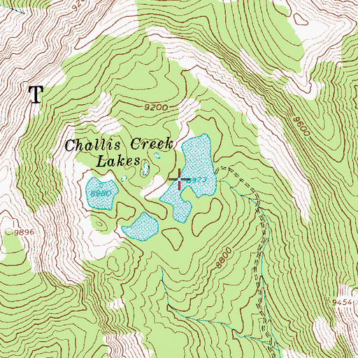 Topographic Map of Challis Creek Lakes, ID