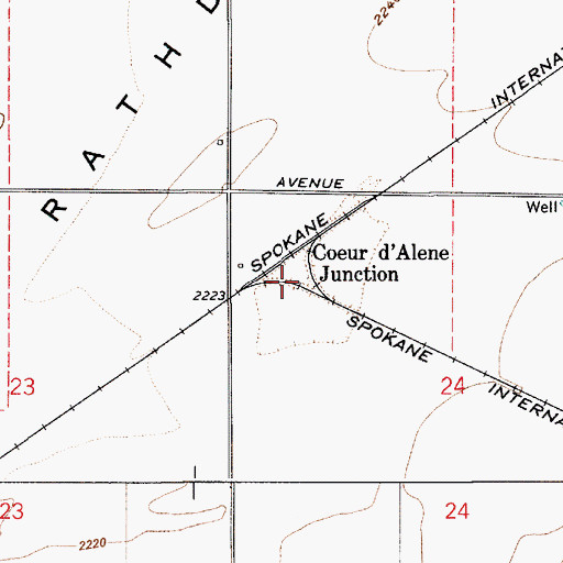 Topographic Map of Coeur d'Alene Junction, ID
