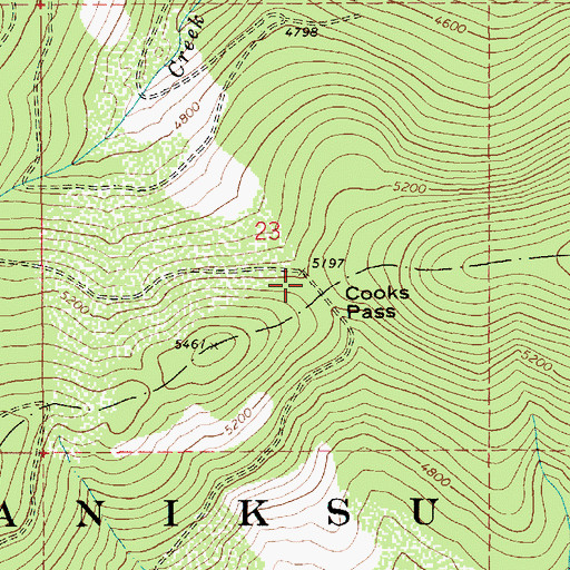 Topographic Map of Cooks Peak, ID