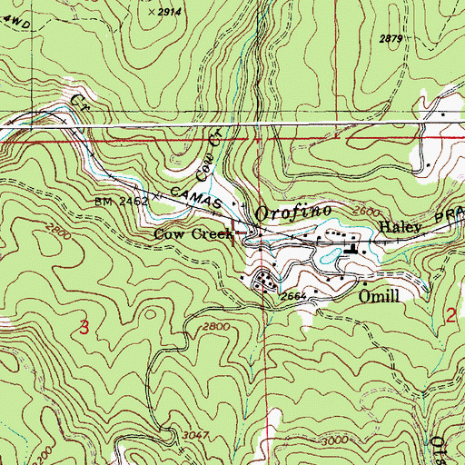 Topographic Map of Cow Creek, ID