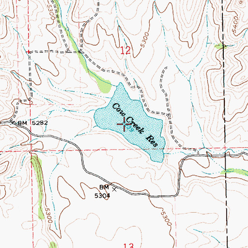 Topographic Map of Cow Creek Reservoir, ID