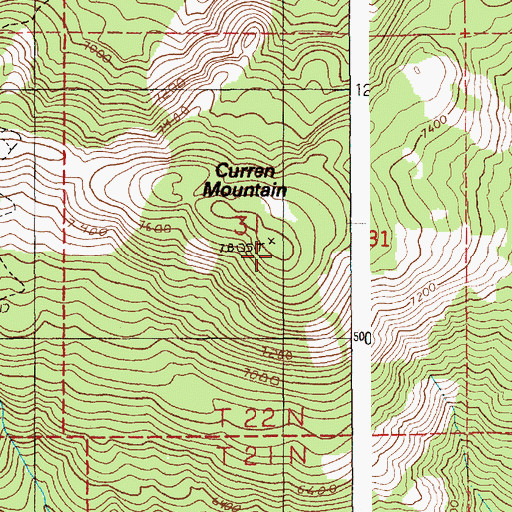 Topographic Map of Curren Mountain, ID