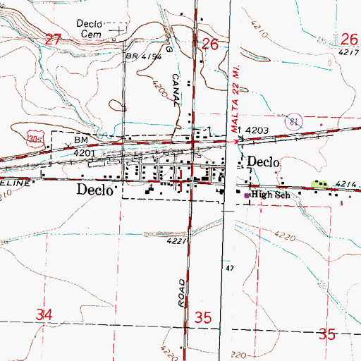 Topographic Map of Declo, ID