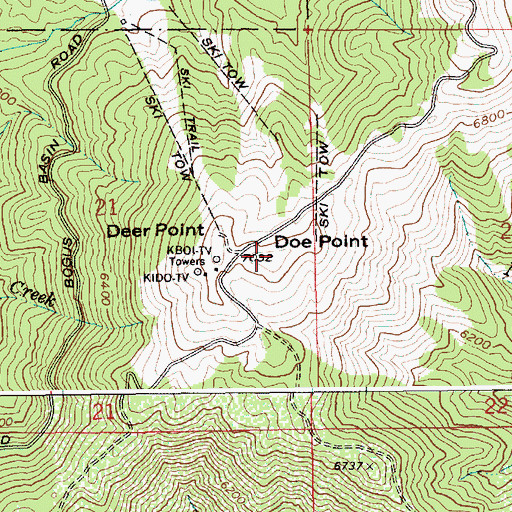 Topographic Map of Doe Point, ID