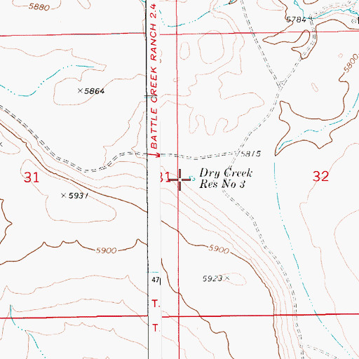 Topographic Map of Dry Creek Reservoir Number Three, ID