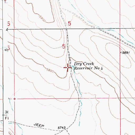 Topographic Map of Dry Creek Reservoir Number Four, ID