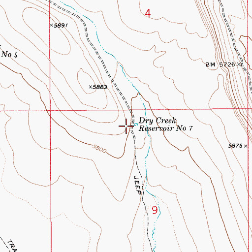 Topographic Map of Dry Creek Reservoir Number Seven, ID