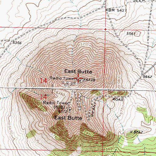 Topographic Map of East Butte, ID