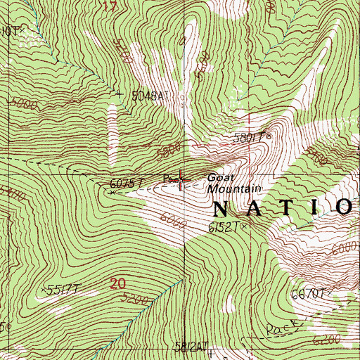 Topographic Map of Goat Mountain, ID