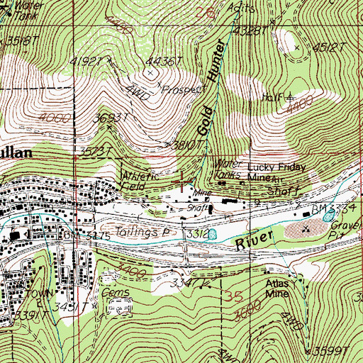 Topographic Map of Gold Hunter Gulch, ID