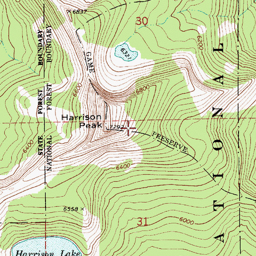 Topographic Map of Harrison Peak, ID
