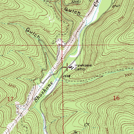 Topographic Map of Hawkseye Camp, ID