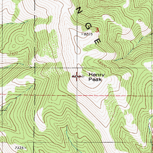 Topographic Map of Henry Peak, ID