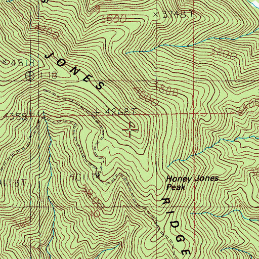Topographic Map of Honey Jones Peak, ID