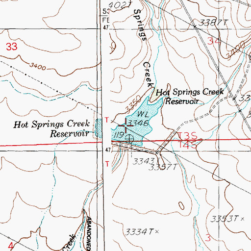 Topographic Map of Hot Springs Creek Reservoir, ID