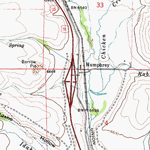 Topographic Map of Humphrey, ID