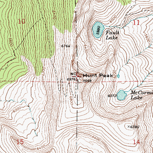 Topographic Map of Hunt Peak, ID