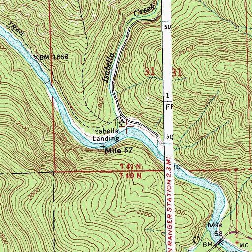 Topographic Map of Isabella Landing, ID