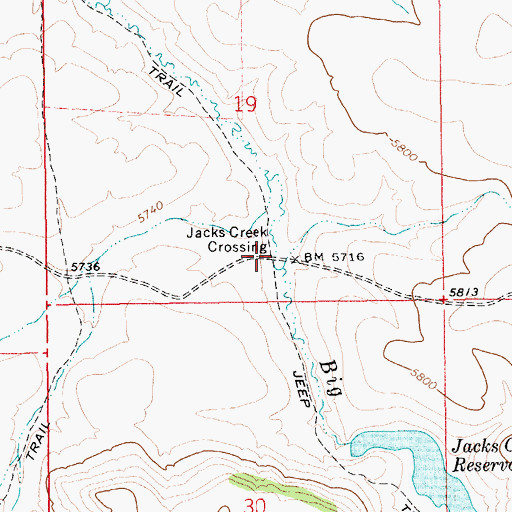 Topographic Map of Jacks Creek Crossing, ID