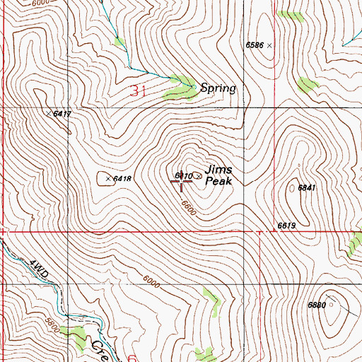 Topographic Map of Jims Peak, ID