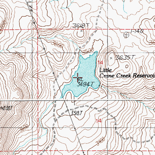 Topographic Map of Little Crane Creek Reservoir, ID