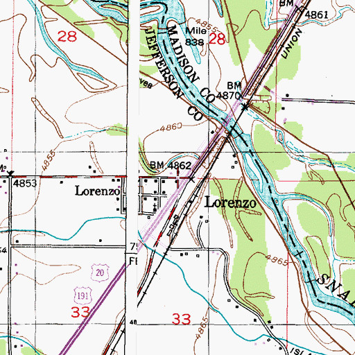 Topographic Map of Lorenzo, ID