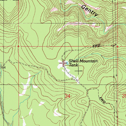 Topographic Map of Shell Mountain Tank, AZ