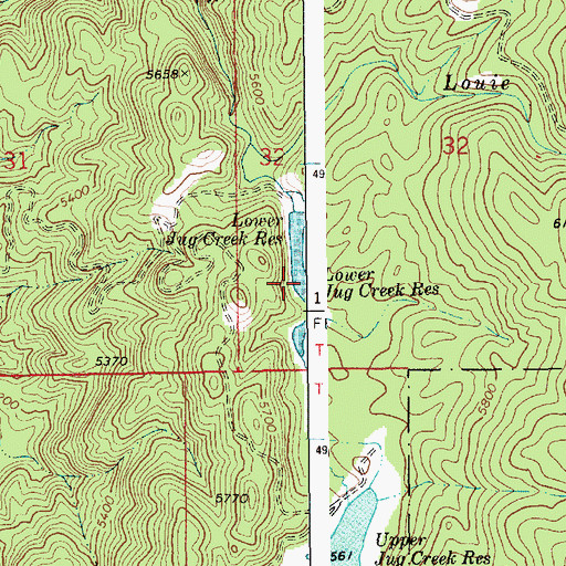 Topographic Map of Lower Jug Creek Reservoir, ID