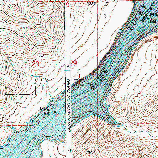 Topographic Map of Lucky Peak Lake, ID