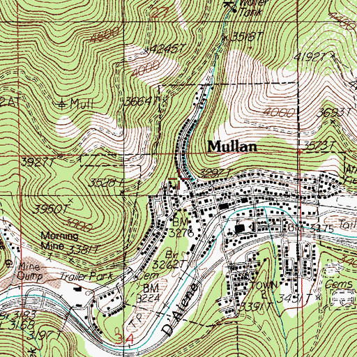 Topographic Map of Mill Creek, ID