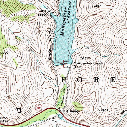 Topographic Map of Montpelier Creek Dam, ID