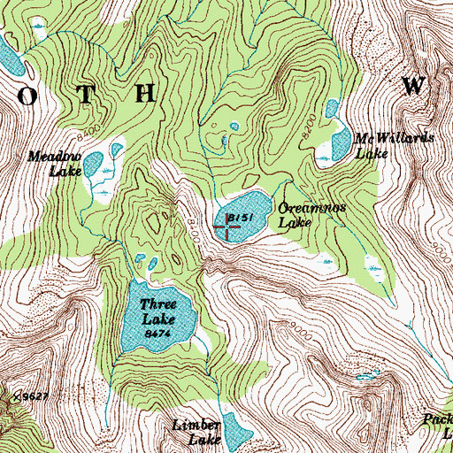 Topographic Map of Oreamnos Lake, ID