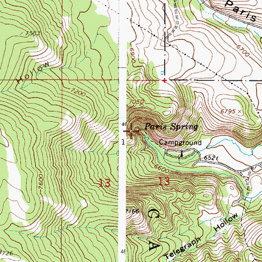 Topographic Map of Paris Spring, ID