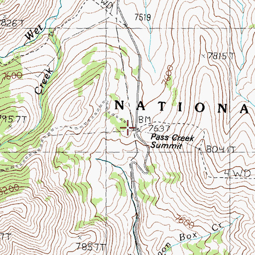 Topographic Map of Pass Creek Summit, ID
