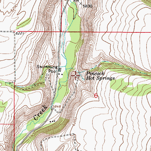 Topographic Map of Pincock Hot Springs, ID