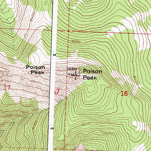 Topographic Map of Poison Peak, ID
