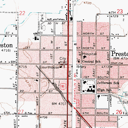 Topographic Map of Preston, ID