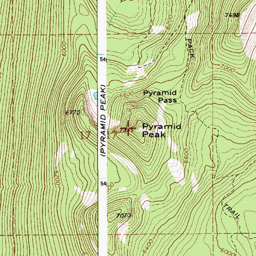 Topographic Map of Pyramid Peak, ID
