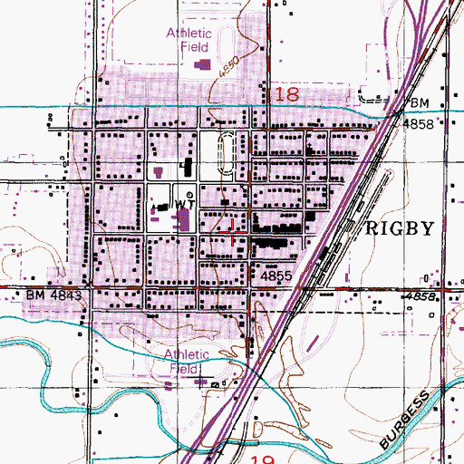 Topographic Map of Rigby, ID