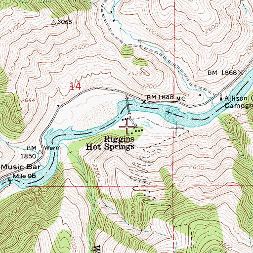 Topographic Map of Riggins Hot Springs, ID