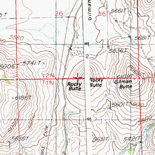 Topographic Map of Rocky Butte, ID