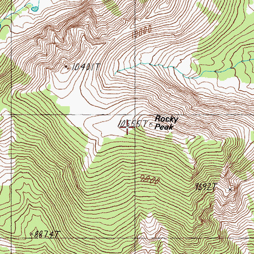 Topographic Map of Rocky Peak, ID