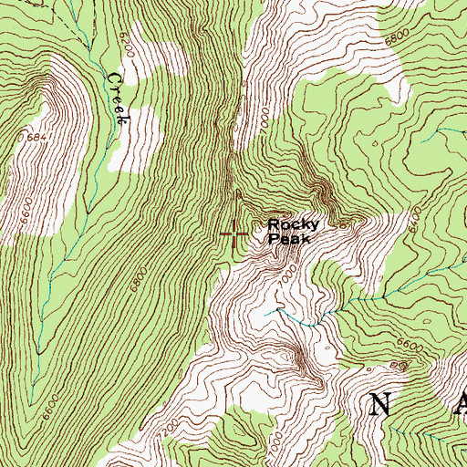 Topographic Map of Rocky Peak, ID