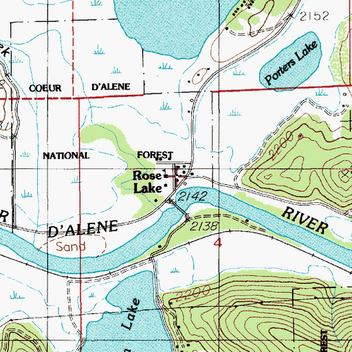 Topographic Map of Rose Lake, ID